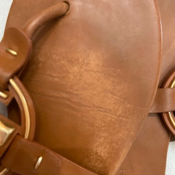 Tory Burch Miller Sandals Brown Leather Gold Logo Thong Flats - Picture 3 of 9